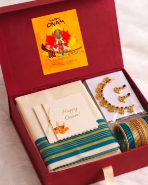 Premium Onam Kerala Saree & Jewellery Gift Hamper