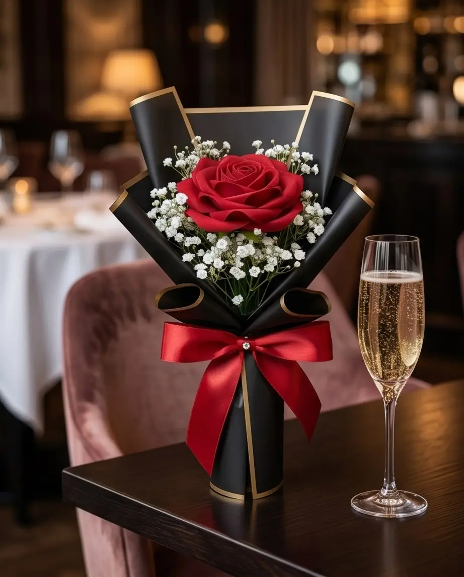 Single Red Rose Bouquet - Image 2