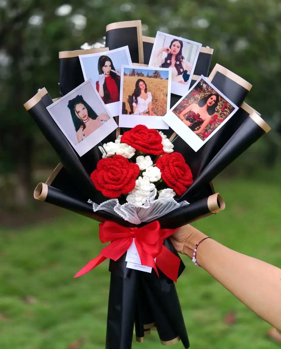 Personalized Crochet Flower Photo Bouquet